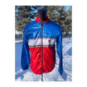 Vintage 90s Basic Points Color Block Windbreaker Track Jacket Unlined Sz M